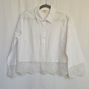 L'Agence White Blouse With Lace Hem And Cuffs.  Size Small Petite